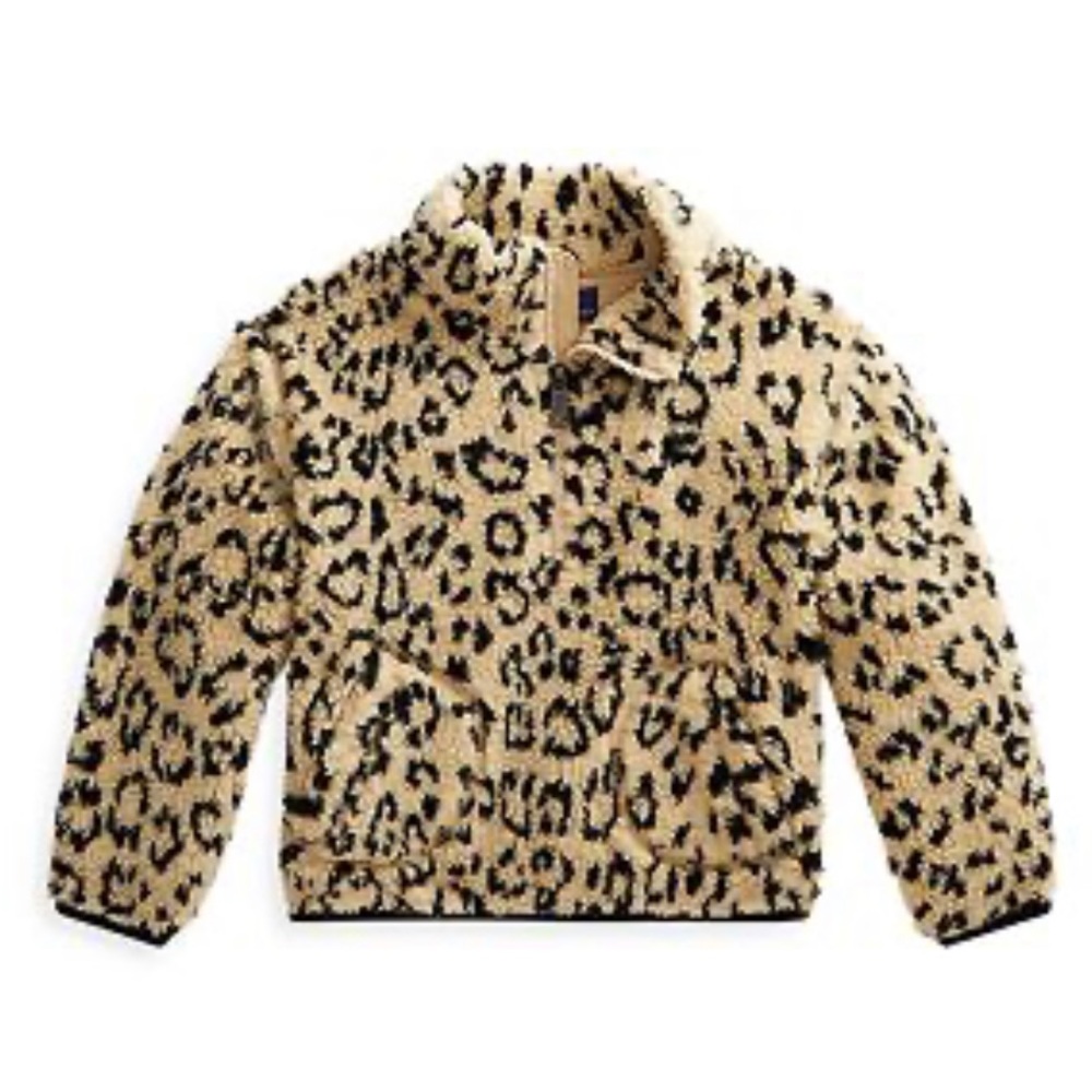 Polo Ralph Lauren  Baby Girls' Leopard Print Faux Sherpa Jacket Full Zip Lined